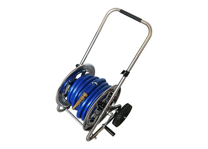 Original Color Trolley Hose Reel Cart , Metal Garden Hose Cart With PVC