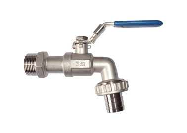 Stainless Steel Ball Bibcock Tap with Blue Lockable Handle Hose Sleeve End
